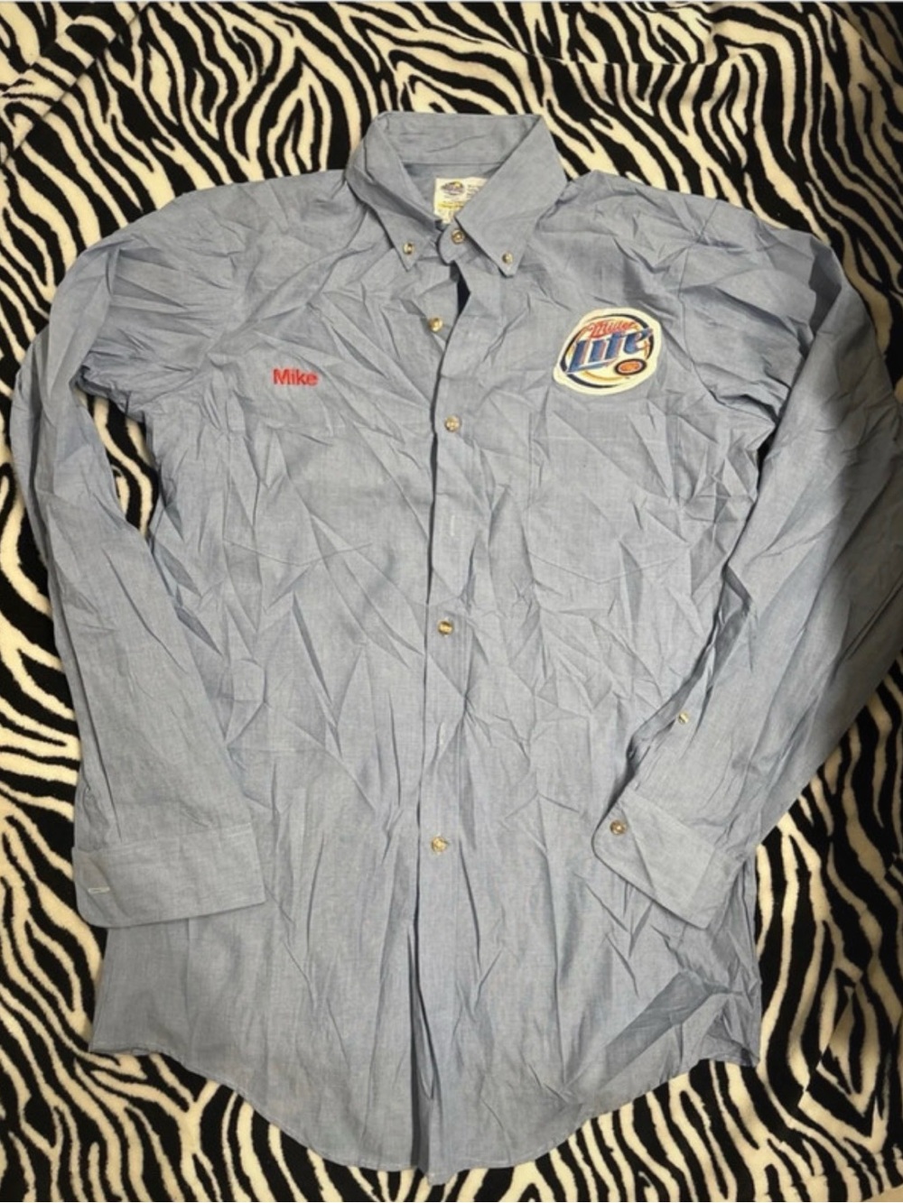Vintage Miller Lite Light Blue Button-Down Work Shirt - Embroidered Name size xl